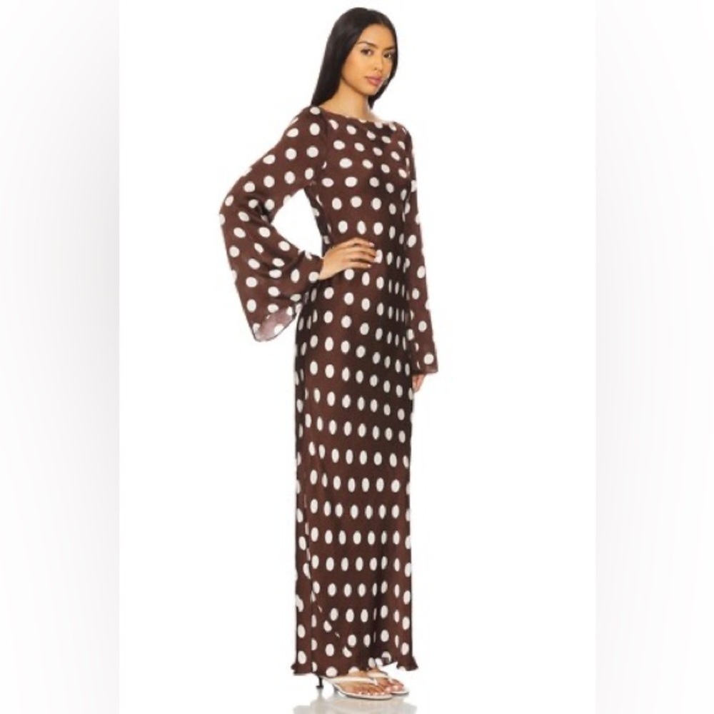 HEMANT & NANDITA Tira Brown and White Polka Dot Long Sleeve Dress - Picture 2 of 8